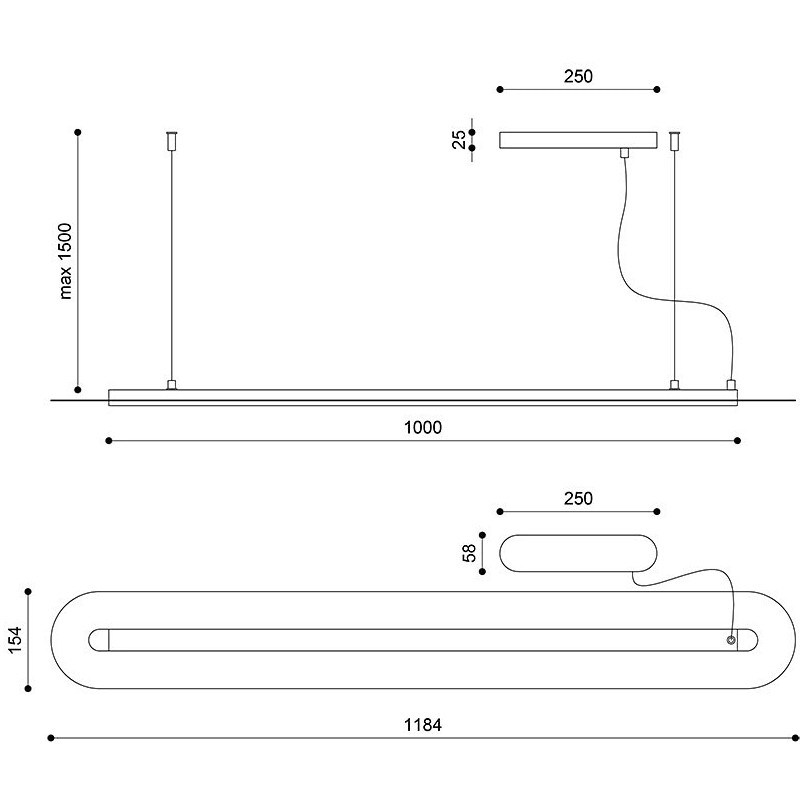 Lampa wisząca LED Senkei B - czarna, 118,4cm | Ummo
