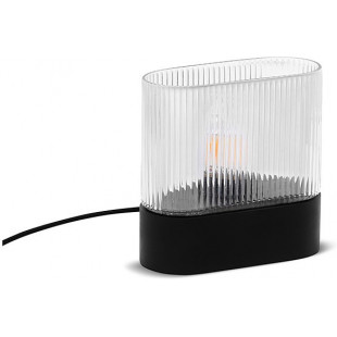 Lampa stołowa drewniana z ryflowanym kloszem Flumina czarna Ummo