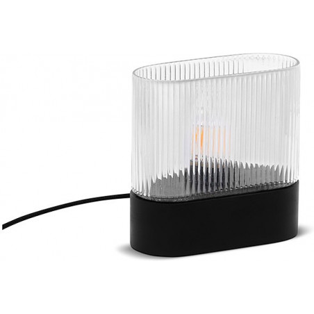 Lampa stołowa Flumina | Ummo - Czarna, drewniana, z szklanym kloszem