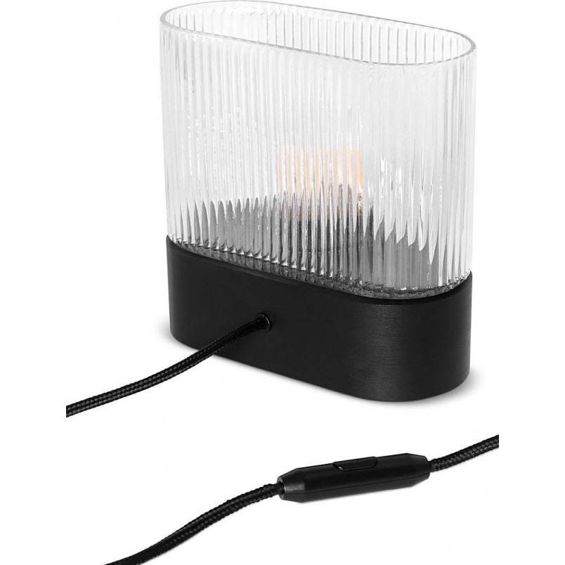 Lampa stołowa Flumina | Ummo - Czarna, drewniana, z szklanym kloszem