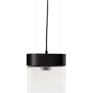 Lampa wisząca drewniana z ryflowanym kloszem Flumina 20,5cm czarna Ummo