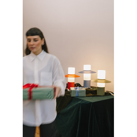 Lampa stołowa retro Caponio niebieska Ummo | Stylowe oświetlenie
