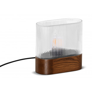 Lampa stołowa drewniana z ryflowanym kloszem Flumina orzechowa Ummo