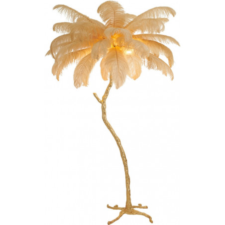 Lampa podłogowa z piórami Emu | Beżowo-złota | Step Into Design