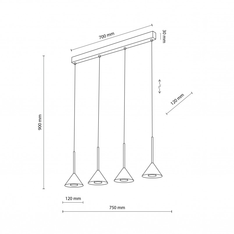 Lampa Wisząca Cono Black TK Lighting | Loftowa, 4 punkty