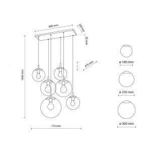 Lampa wisząca Esme VI - szklane kule, grafit | TK Lighting
