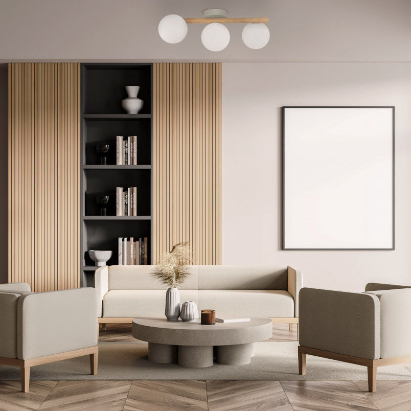 Plafon szklany Estera - 3 kule białe/sosna | TK Lighting