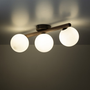 Plafon szklany 3 kule Estera biały/orzech TK Lighting | Skandynawski