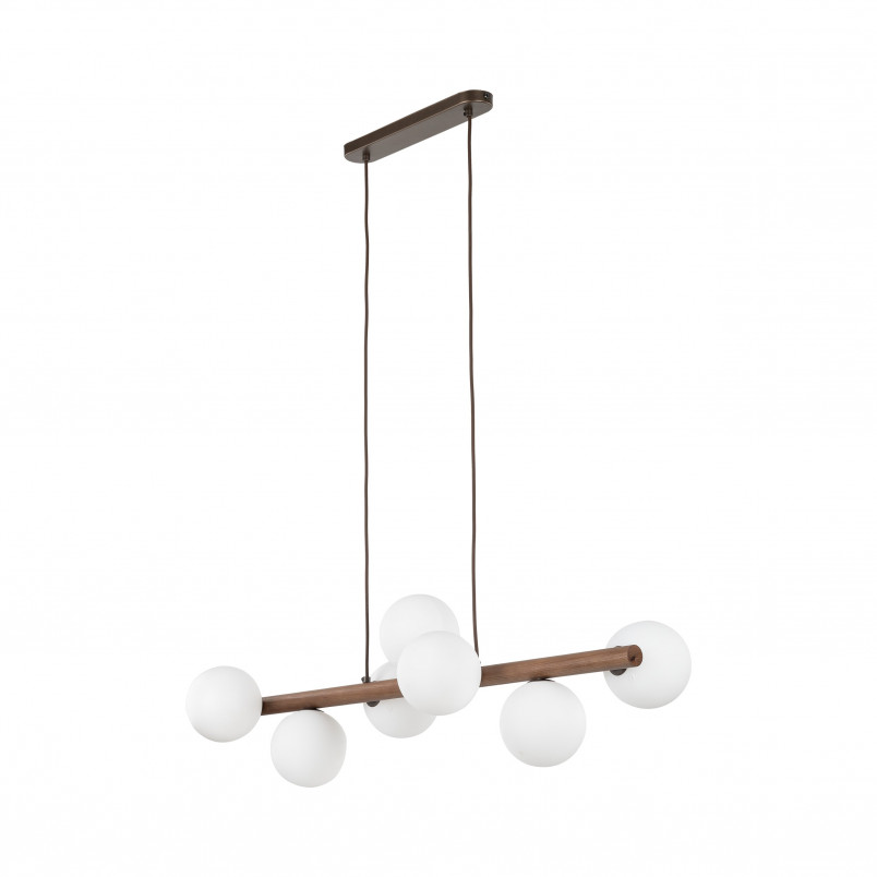 Lampa wisząca Estera 7 kul - Szklana, Biały/Orzech | TK Lighting