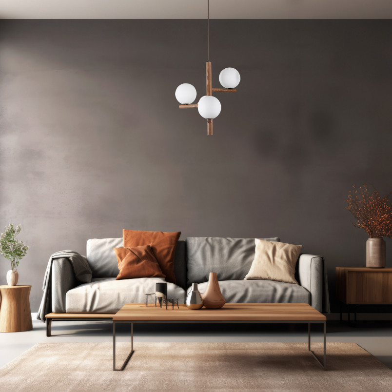 Lampa wisząca Estera 33cm | Szkło Białe/Orzech | TK Lighting