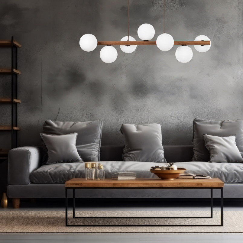 Lampa wisząca Estera 7 kul - Szklana, Biały/Orzech | TK Lighting