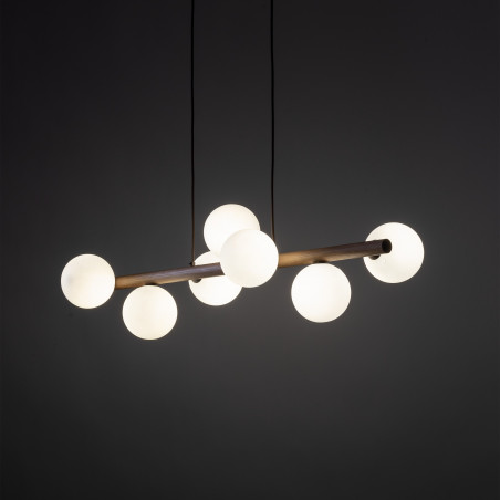Lampa wisząca Estera 7 kul - Szklana, Biały/Orzech | TK Lighting
