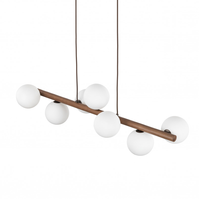 Lampa wisząca Estera 7 kul - Szklana, Biały/Orzech | TK Lighting