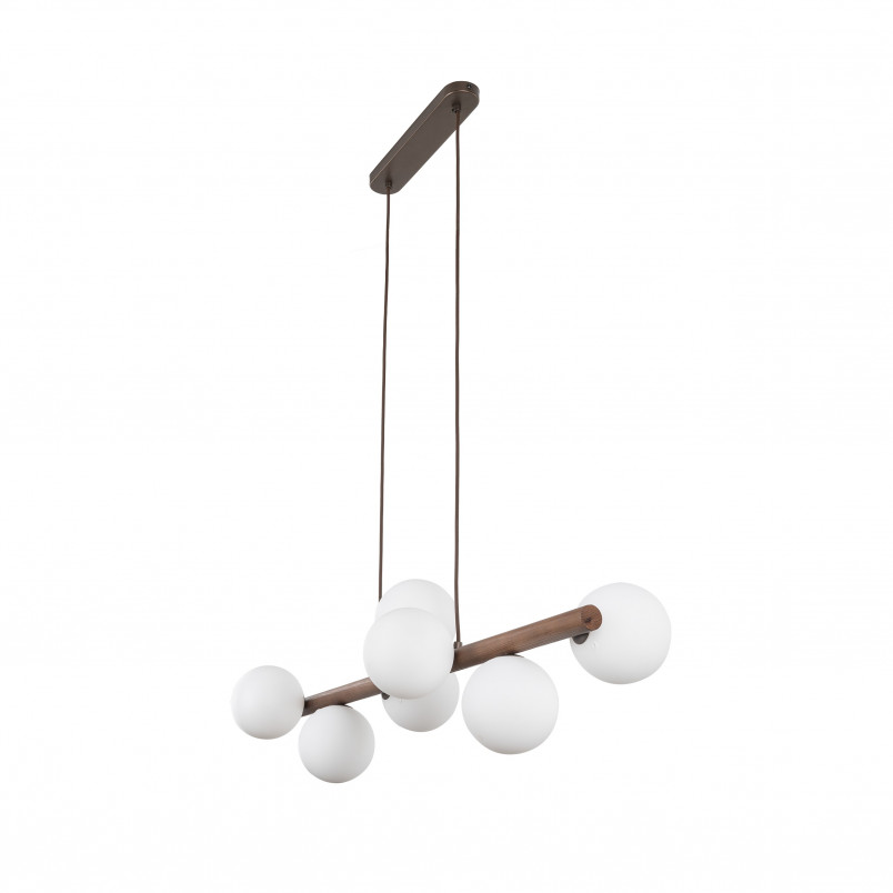 Lampa wisząca Estera 7 kul - Szklana, Biały/Orzech | TK Lighting