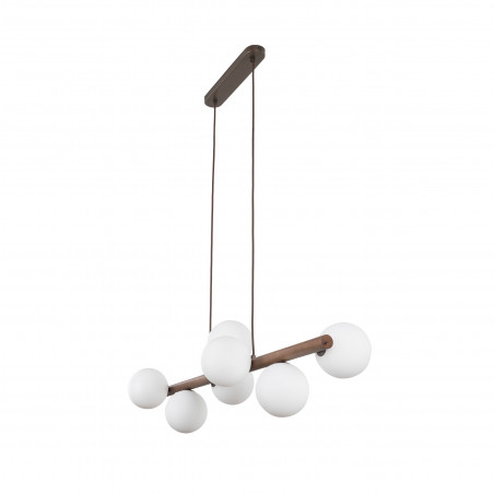 Lampa wisząca Estera 7 kul - Szklana, Biały/Orzech | TK Lighting