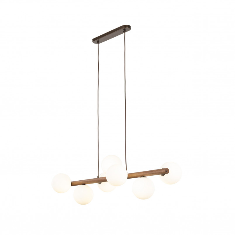Lampa wisząca Estera 7 kul - Szklana, Biały/Orzech | TK Lighting