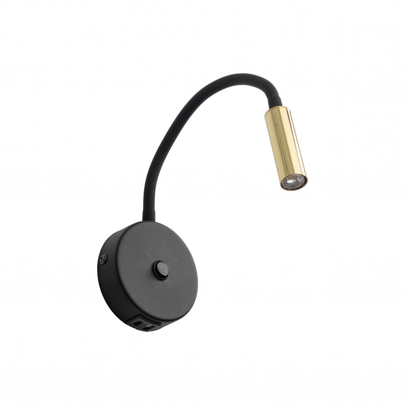 Kinkiet Lagos czarno-złoty z USB | TK Lighting