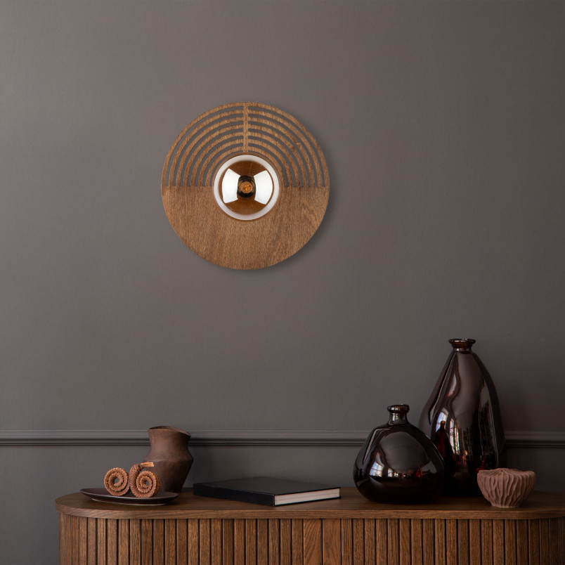 Kinkiet drewniany Lunar | TK Lighting - Bursztynowy, Retro