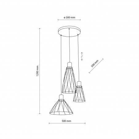 Lampa Wisząca Modesto | 3 Punkty, Czarna Metalowa - TK Lighting