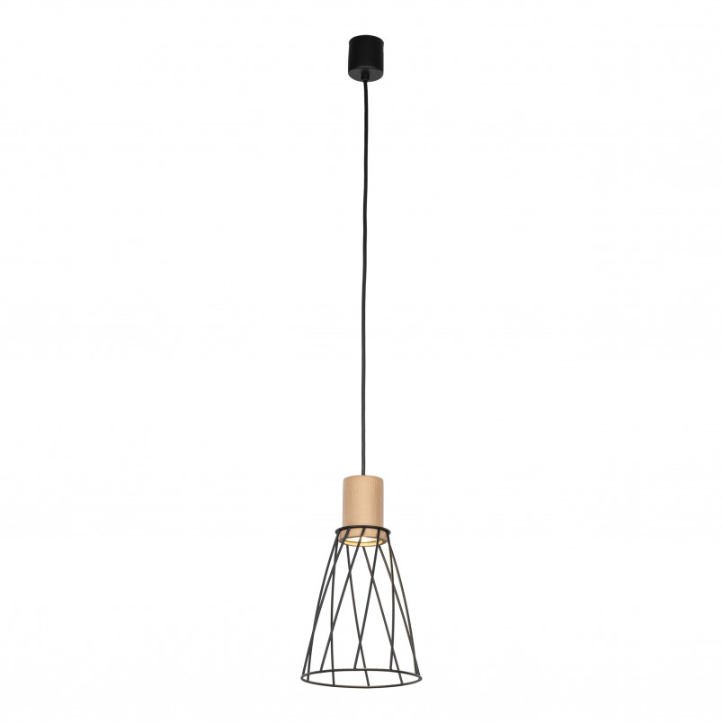 Lampa Wisząca Modesto Wood - Czarna, Loftowa | TK Lighting