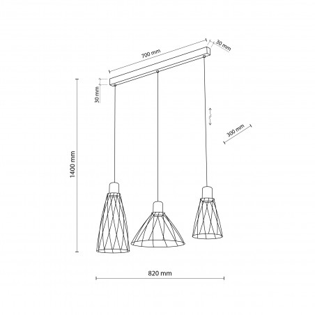 Lampa Wisząca Modesto Wood - 3 punkty, Loft, TK Lighting