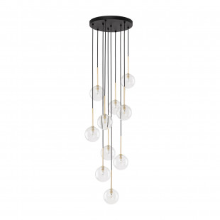 Lampa wisząca / żyrandol szklany 10 kul Nilos 42cm przeźroczysty / złoty / czarny TK Lighting
