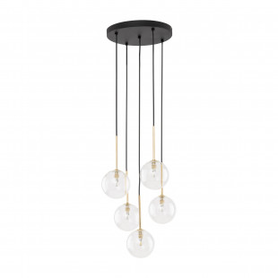 Lampa wisząca / żyrandol szklany 5 kul Nilos 35cm przeźroczysty / złoty / czarny TK Lighting
