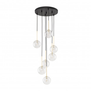 Lampa wisząca / żyrandol szklany 7 kul Nilos 37cm przeźroczysty / złoty / czarny TK Lighting