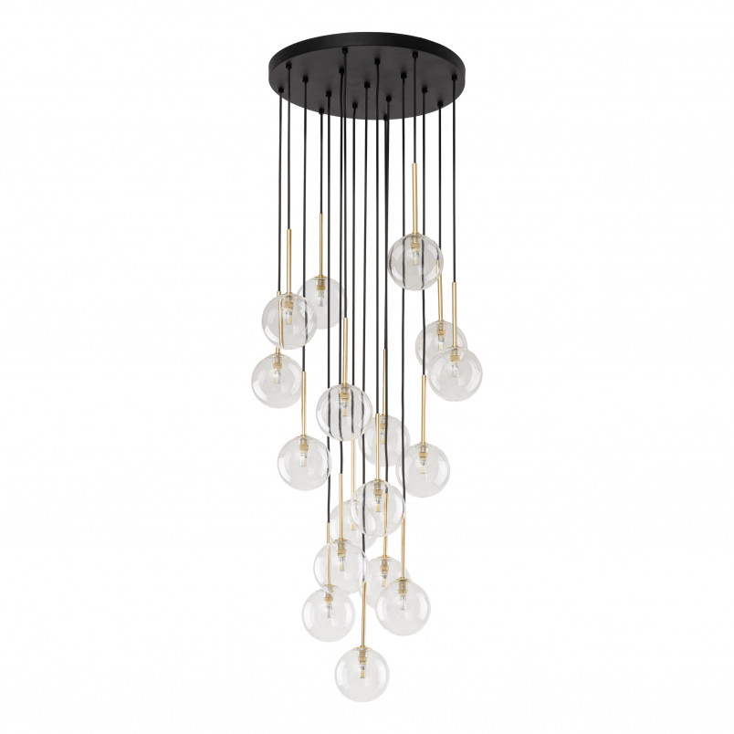 Lampa Wisząca Nilos 17 Kul | Szkło Przezroczyste/Złote/Czarny | TK Lighting
