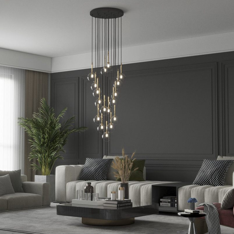 Lampa Wisząca Nilos 17 Kul | Szkło Przezroczyste/Złote/Czarny | TK Lighting
