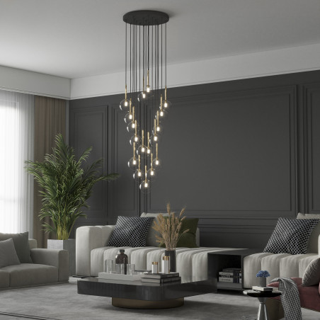 Lampa Wisząca Nilos 17 Kul | Szkło Przezroczyste/Złote/Czarny | TK Lighting