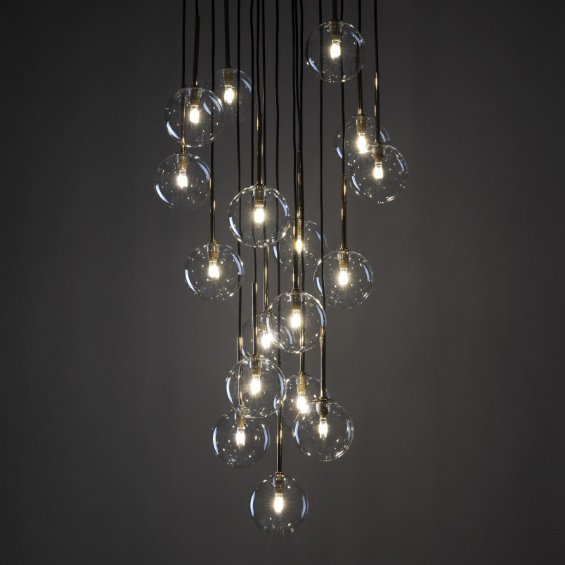 Lampa Wisząca Nilos 17 Kul | Szkło Przezroczyste/Złote/Czarny | TK Lighting