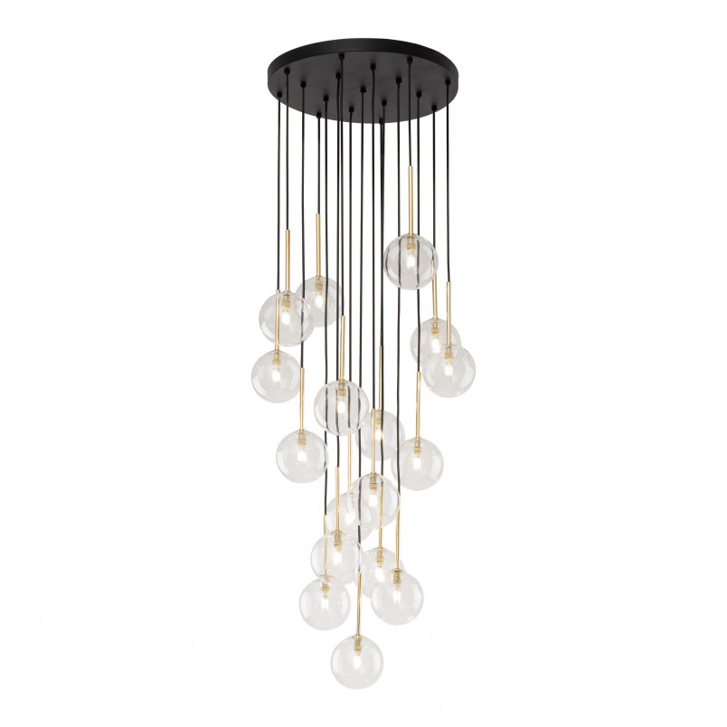 Lampa Wisząca Nilos 17 Kul | Szkło Przezroczyste/Złote/Czarny | TK Lighting