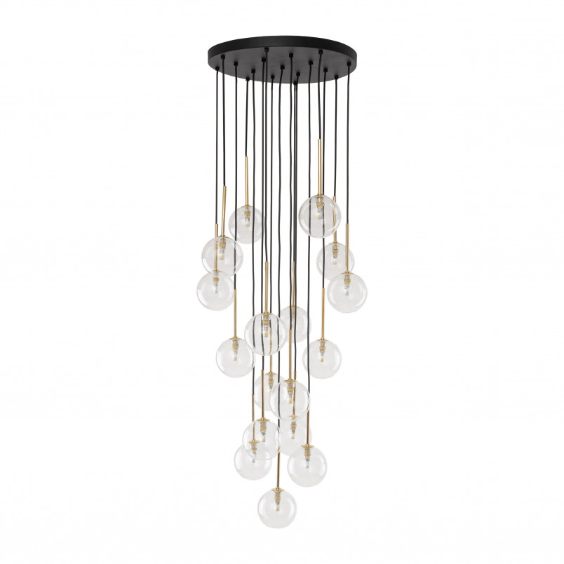 Lampa Wisząca Nilos 17 Kul | Szkło Przezroczyste/Złote/Czarny | TK Lighting