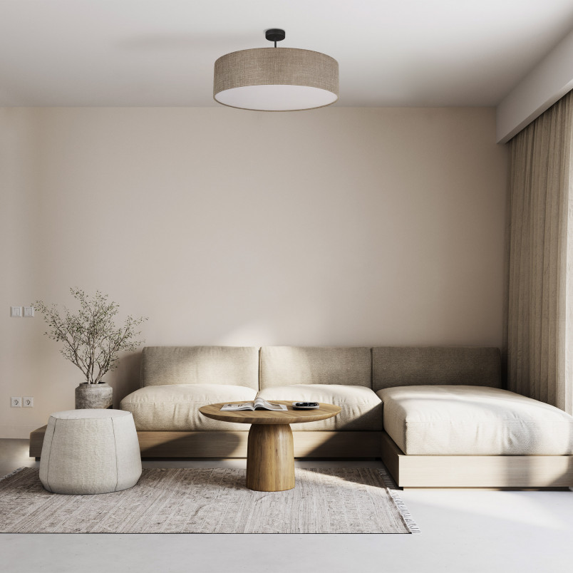 Plafon okrągły Rondo II 60cm TK Lighting | Beżowy, Lniany
