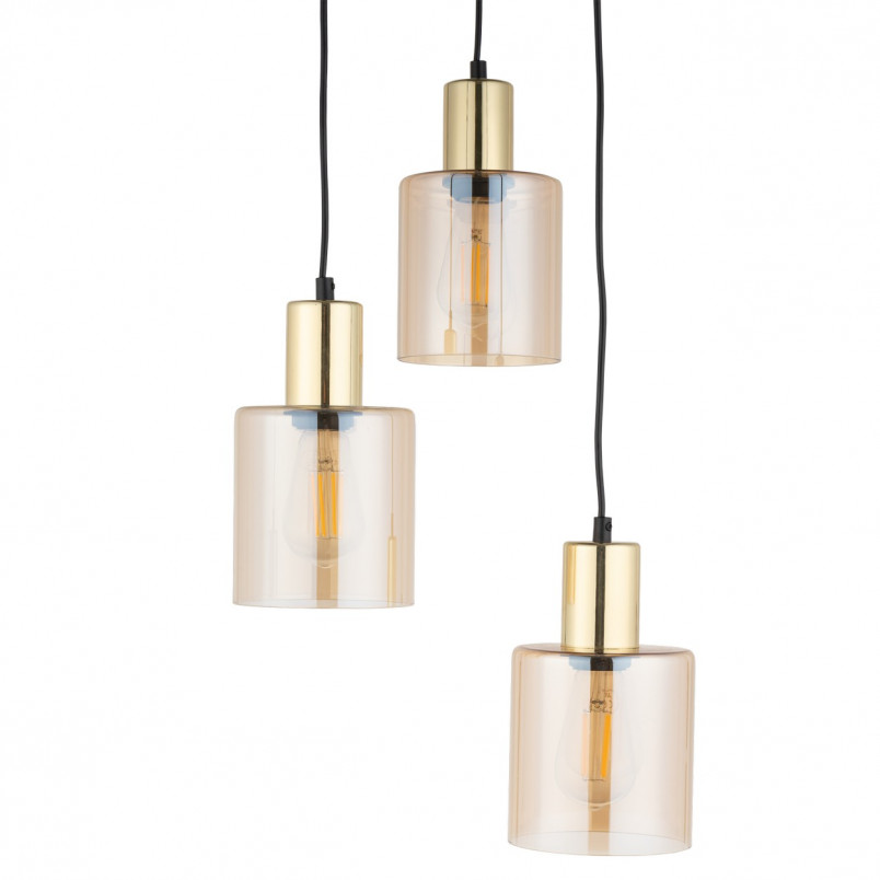 Lampa Wisząca Sierra - 3 Kloszki Szklane Bursztynowe | TK Lighting