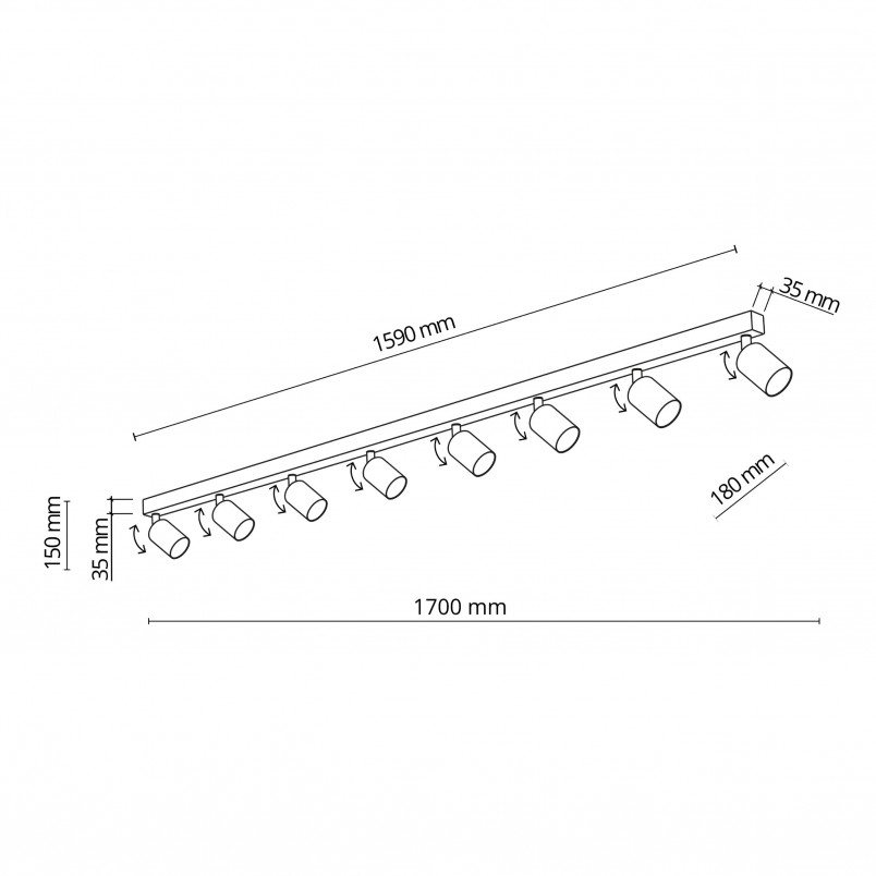 Reflektor sufitowy 8 punktowy TK Lighting | Czarny, Metal