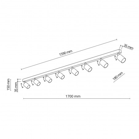 Reflektor sufitowy 8 punktowy TK Lighting | Czarny, Metal