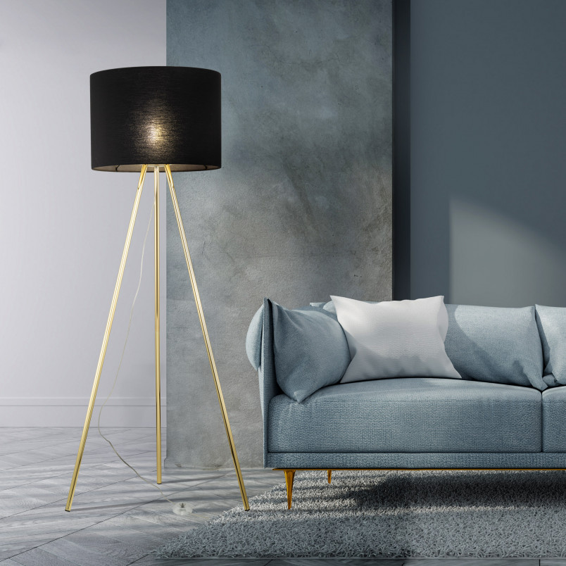 Lampa Umberto | Złoty Trójnóg, Czarny Abażur | TK Lighting