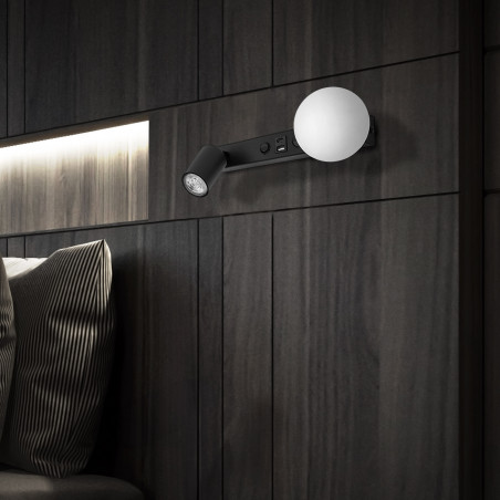 Kinkiet szklany z lampką i USB | TK Lighting - Nowoczesne oświetlenie