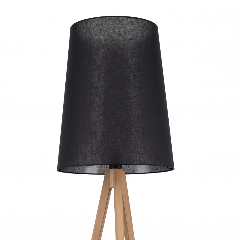 Lampa podłogowa czarna na trójnogu drewnianym | TK Lighting