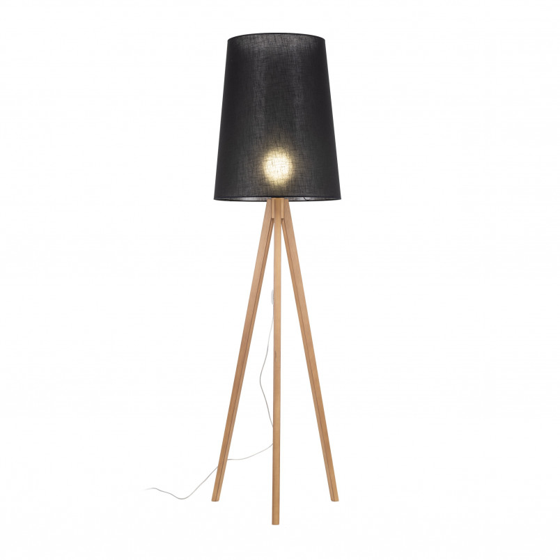 Lampa podłogowa czarna na trójnogu drewnianym | TK Lighting