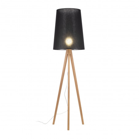 Lampa podłogowa czarna na trójnogu drewnianym | TK Lighting