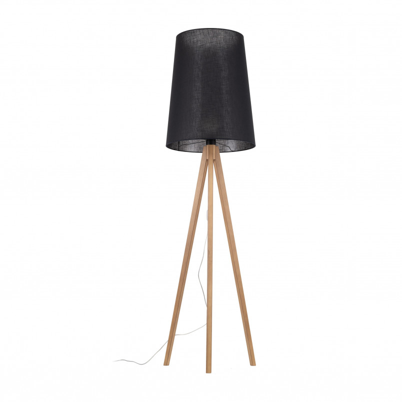 Lampa podłogowa czarna na trójnogu drewnianym | TK Lighting
