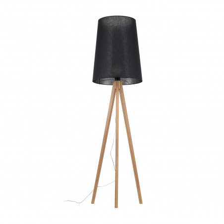 Lampa podłogowa czarna na trójnogu drewnianym | TK Lighting