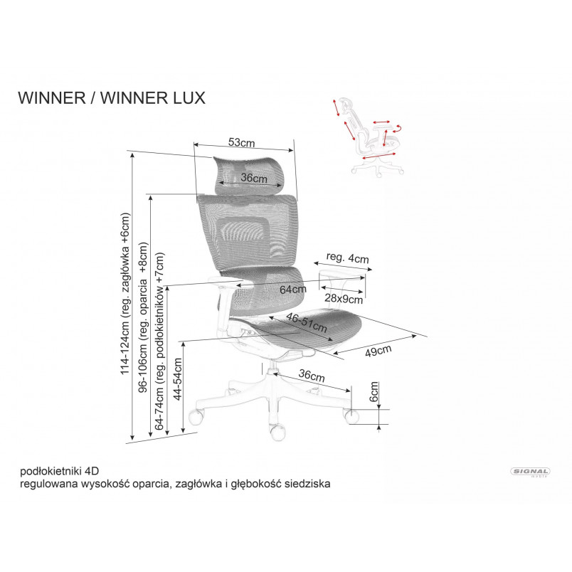 Fotel biurowy Winner Lux Signal | Ergonomiczny, Regulowany