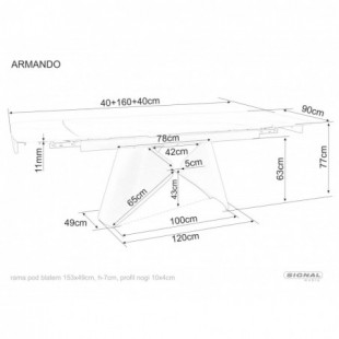 Stół rozkładany Signal Armando: Biały/Czarny, ceramika, 160-240x90cm