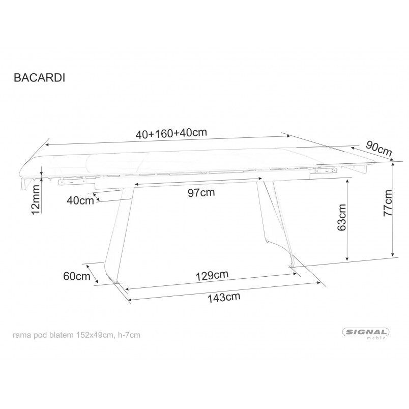 Stół rozkładany Signal Bacardi | Czarny marmur, 160-240x90cm