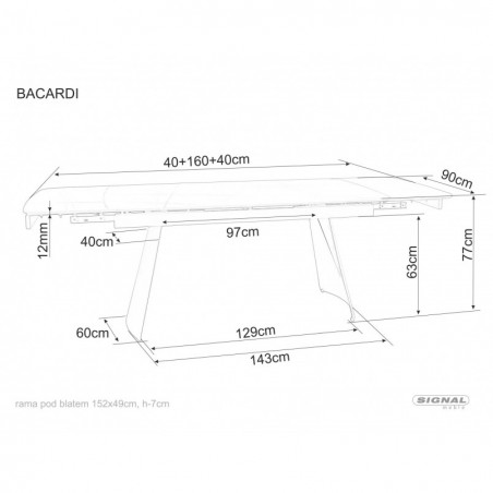 Stół rozkładany Signal Bacardi | Czarny marmur, 160-240x90cm