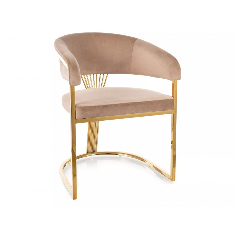 Krzesło Crown Velvet Signal: Beż, Złote Nogi | Elegancki Design